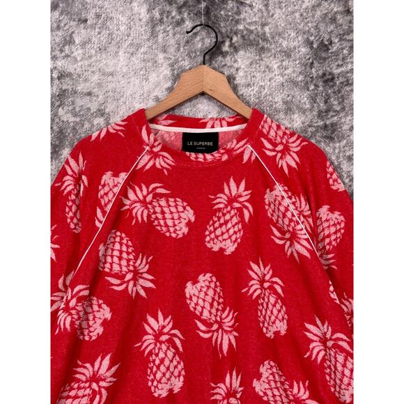 Le Superbe Sweater Large Womens Red Towel Terry Pineapple Sweatshirt Resort - Picture 2 of 8